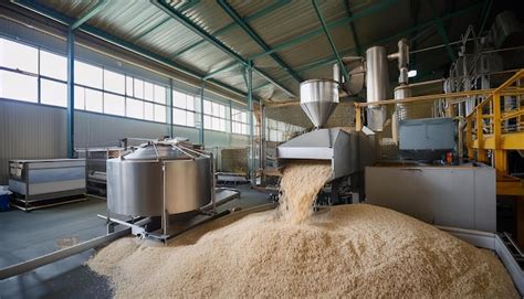 Ilustración del proceso de molienda del arroz, mostrando la separación del grano entero y los trozos más pequeños (arroz partido).