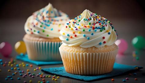 Fotografía de cupcakes decorados con chispitas de colores vibrantes y naturales