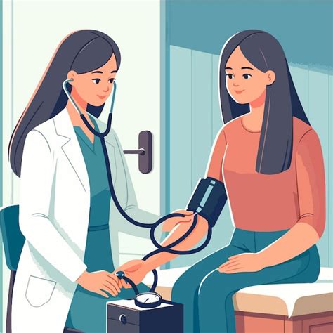 Ilustración de un profesional de la salud realizando una visita domiciliaria, mostrando la bolsa de equipo médico y la interacción con el paciente y un familiar.