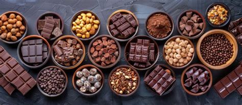 Variedad de chocolates, con énfasis en el chocolate negro y granos de cacao