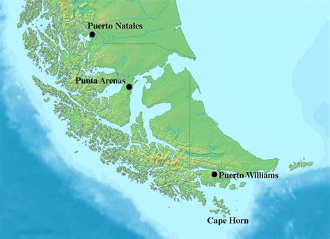 Mapa de Puerto Williams y atractivos turísticos cercanos en la Isla Navarino