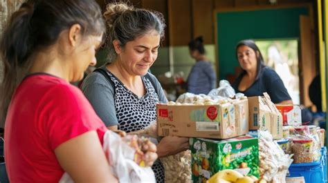 Imagen de voluntarios distribuyendo alimentos en el centro de la Fundación Pan y Peces.