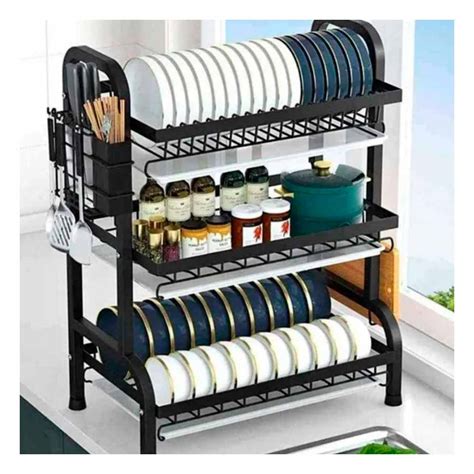 Diseño moderno de un escurridor de platos de 3 niveles con bandeja de goteo