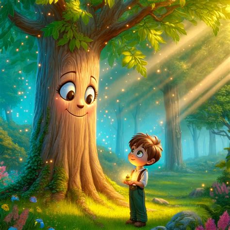 Ilustración artística inspirada en el cuento del árbol y el niño, representando el ciclo de la vida y la gratitud.