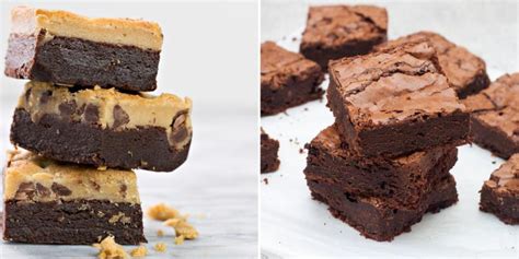 infografía detallando las diferencias entre brownies y blondies, resaltando la ausencia de chocolate derretido en la masa de blondies tradicionales y el uso de azúcar moreno.