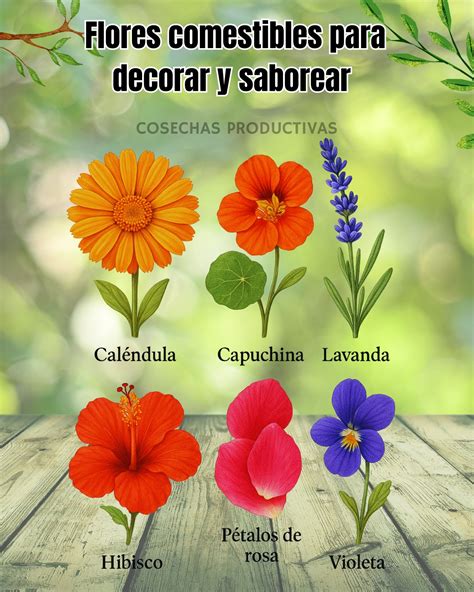 Un collage de diferentes flores comestibles, como caléndula, jazmín, rosa y amapola.