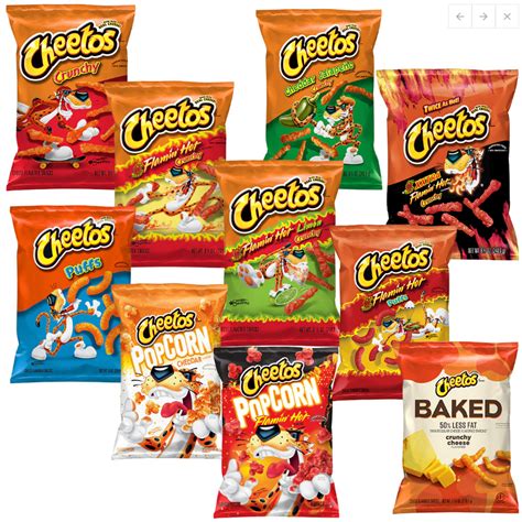 Infografía mostrando diferentes variedades y sabores de Cheetos