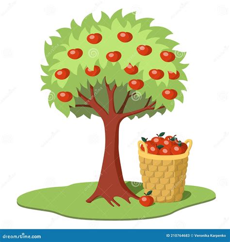 Ilustración de un manzano con manzanas