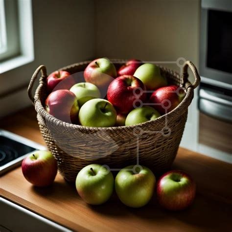 Variedad de manzanas rojas y verdes en una cesta de mimbre