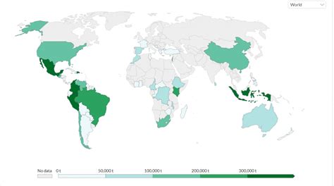 Mapa de distribución geográfica del cultivo de guandú a nivel mundial