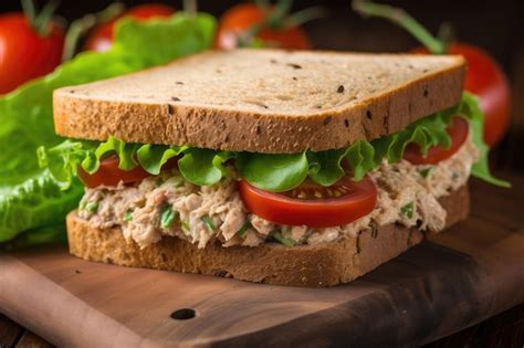 Sándwich de atún fresco con vegetales en pan integral
