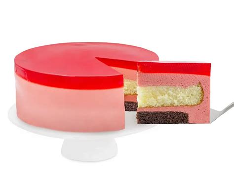 Esquema de las capas de la torta helada: base, mousse, pionono