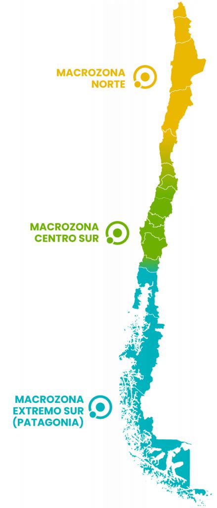 Infografía mostrando la división geográfica de las macrozonas gastronómicas de Chile: Norte, Centro, Sur, Patagonia y zona Insular.