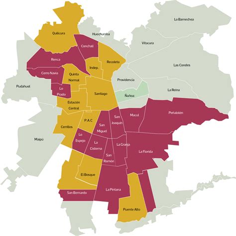 Mapa de distribución de servicios de delivery de sushi en las comunas de Santiago, incluyendo zonas como Ñuñoa, San Miguel y La Florida.