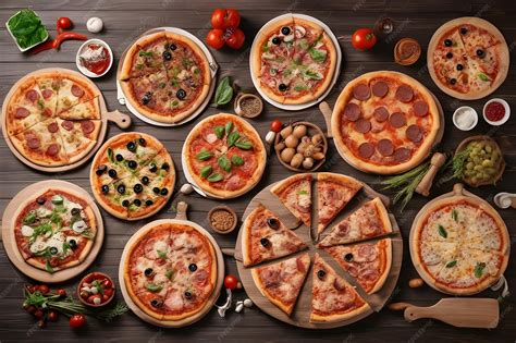 Mosaico de imágenes representando pizzas de diferentes países (americana, turca, brasileña, iraní).