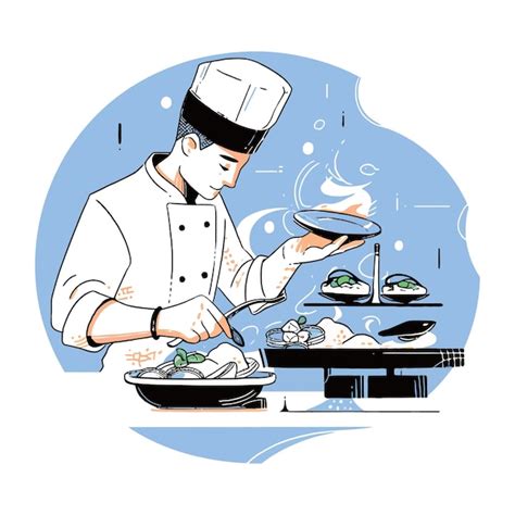 Ilustración de un chef presentando un plato decorado