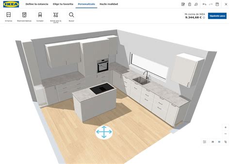 Captura de pantalla de un software de diseño 3D para cocinas
