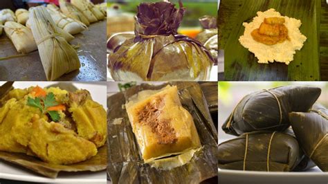 Tamal colombiano recién hecho, cortado para mostrar el relleno