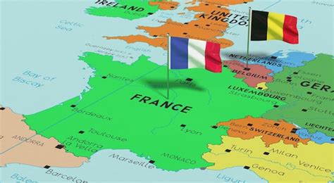 Mapa de Europa mostrando Francia, Bélgica y zonas clave en la historia de las papas fritas