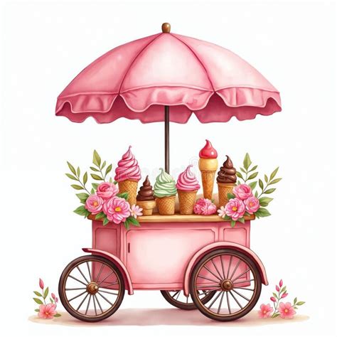 Ilustración histórica de un carrito de helados antiguo.