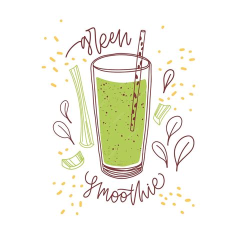 Ilustración de un vaso de batido vibrante con ingredientes frescos de frambuesa, albahaca y menta.