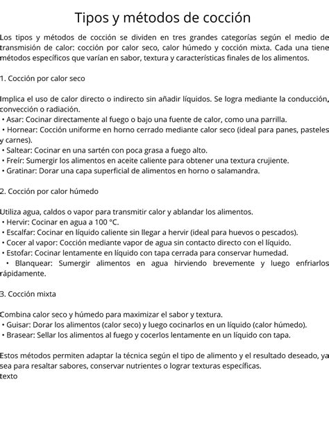 Infografía comparativa de métodos de cocción: seco, húmedo y mixto.