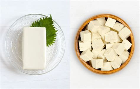 Fotografía de variedades de tofu (sedoso, firme) y edamame