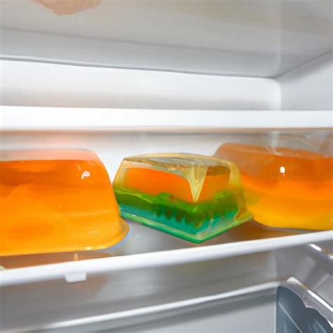Imagen de varios recipientes de gelatina preparada en un refrigerador, destacando la importancia del almacenamiento hermético.