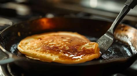 Panqueque dorado cocinándose en una sartén antiadherente