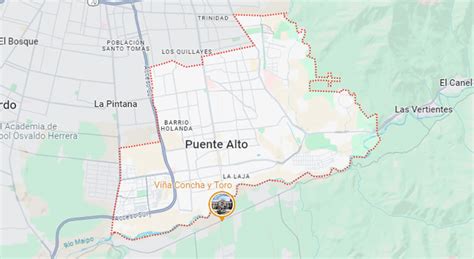 Mapa de la comuna de Puente Alto destacando la población Maipo y su contexto urbano.