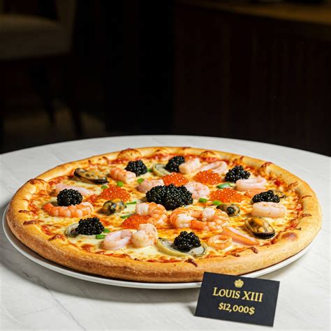 Fotografía de la Pizza Louis XIII con detalles de sus ingredientes de lujo