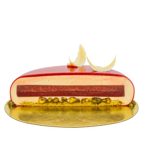 Corte transversal de un entremet, mostrando las capas