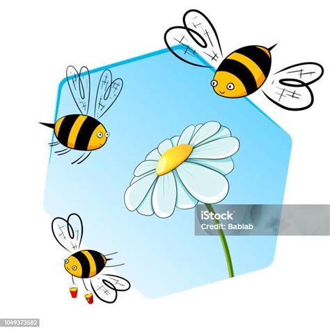 Ilustración de abejas recolectando néctar de flores