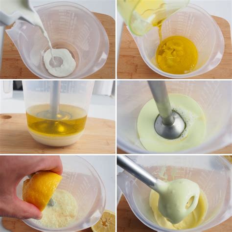 Infografía mostrando los pasos para preparar mayonesa de yogur.