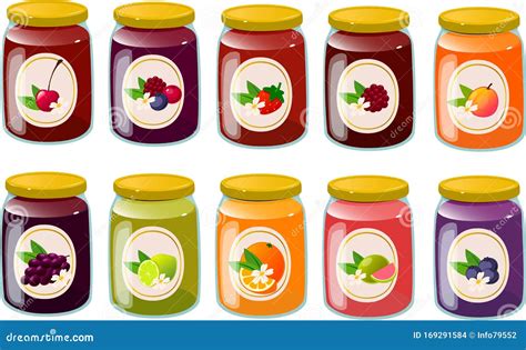 Ilustración de diferentes tipos de frutas para mermelada