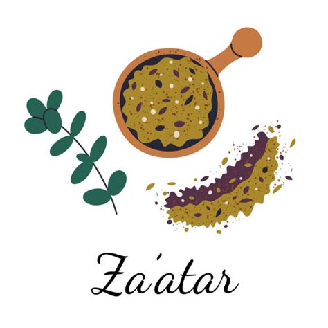 Ilustración de un cuenco de za'atar con hierbas aromáticas