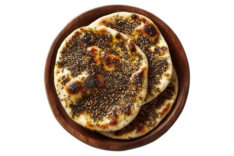 Plato de manouche recién horneado con za'atar, cortado y listo para servir