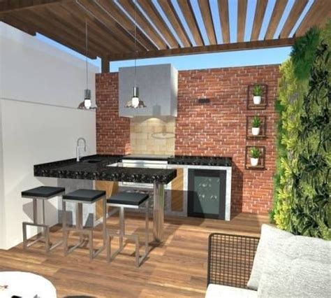 Diseño de galería con parrilla integrada al hogar