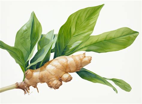 Ilustración de un rizoma de jengibre fresco, destacando su textura y forma características.