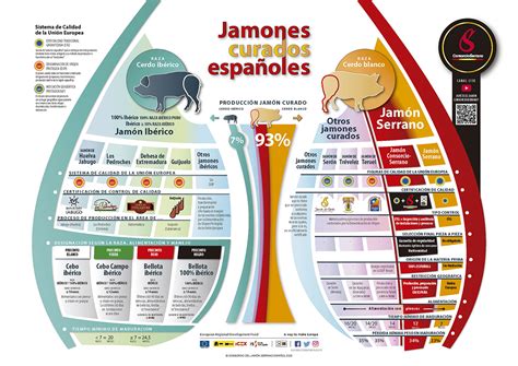 Ilustración de diferentes tipos de jamón serrano con sus cortes característicos