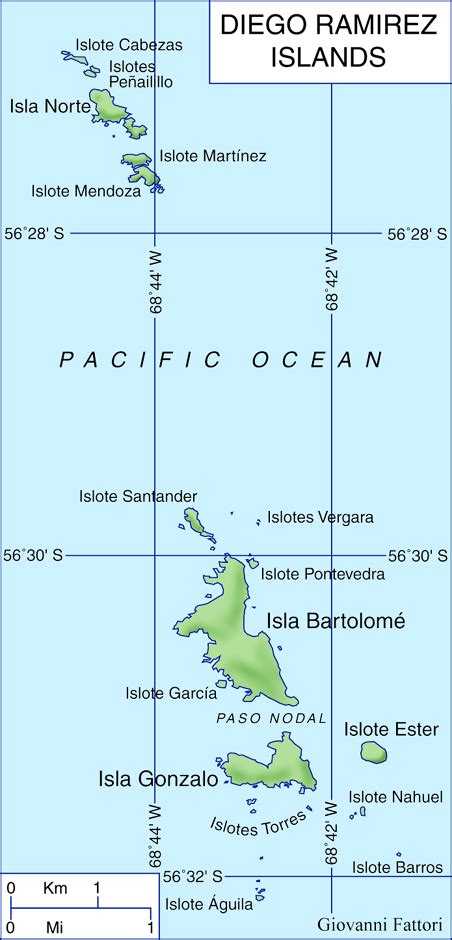 Mapa de las Islas Diego Ramírez con detalles geográficos