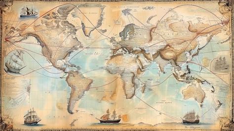 Mapamundi antiguo que muestra las rutas de navegación