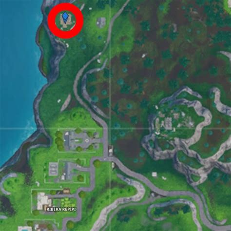 Mapa indicando la ubicación de la estrella de batalla secreta en Fortnite Temporada X, entre los cuadrantes C6 y C7.