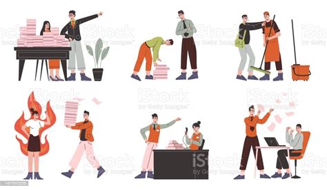 ilustración representando un ambiente laboral tenso y un gerente agresivo