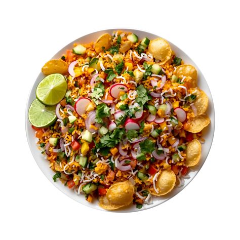 Fotografía de un plato de bhel puri o una ofrenda religiosa con arroz inflado