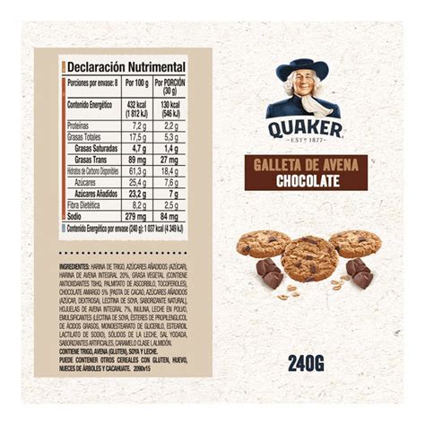 Fotografía de empaque de galletas de avena Quaker sabor chocolate.