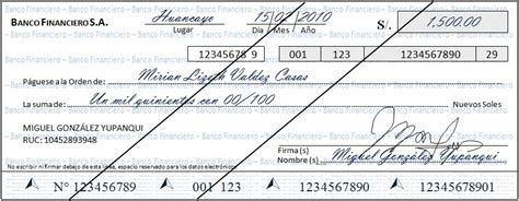 Ejemplo de un cheque cruzado con dos líneas paralelas