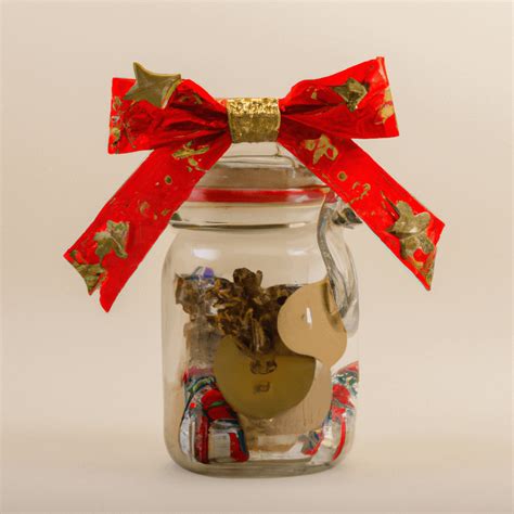 Frasco de cristal decorado con cinta roja y etiqueta personalizada, lleno de chocolates y gominolas variadas