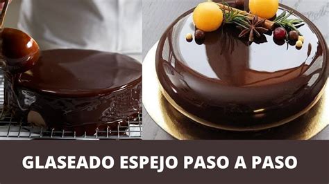Esquema paso a paso de la preparación del glaseado efecto espejo sobre una tarta congelada