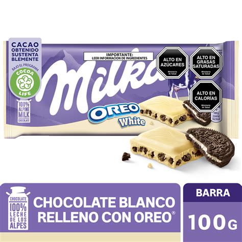 tableta de chocolate Milka Oreo Blanco con galletas visibles